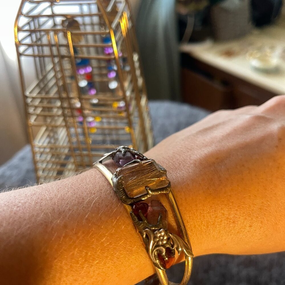 Bracelet‎ cuff rutilated quartz garnet amethyst fairycore whimsigoth handmade